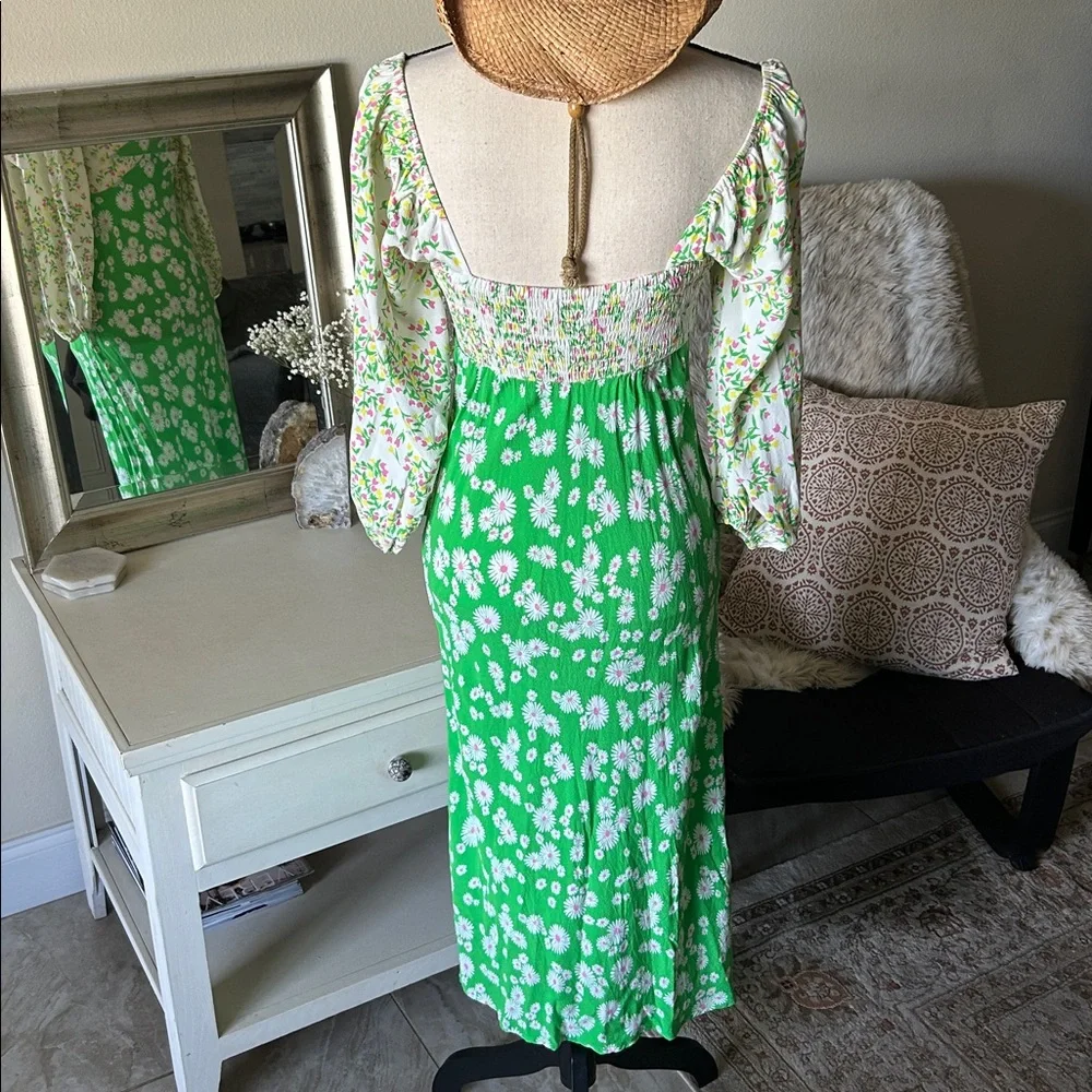 Rixo X target Vtg 70’s green floral spring puff balloon sleeve midi dress S/M 4 - Picture 7 of 11